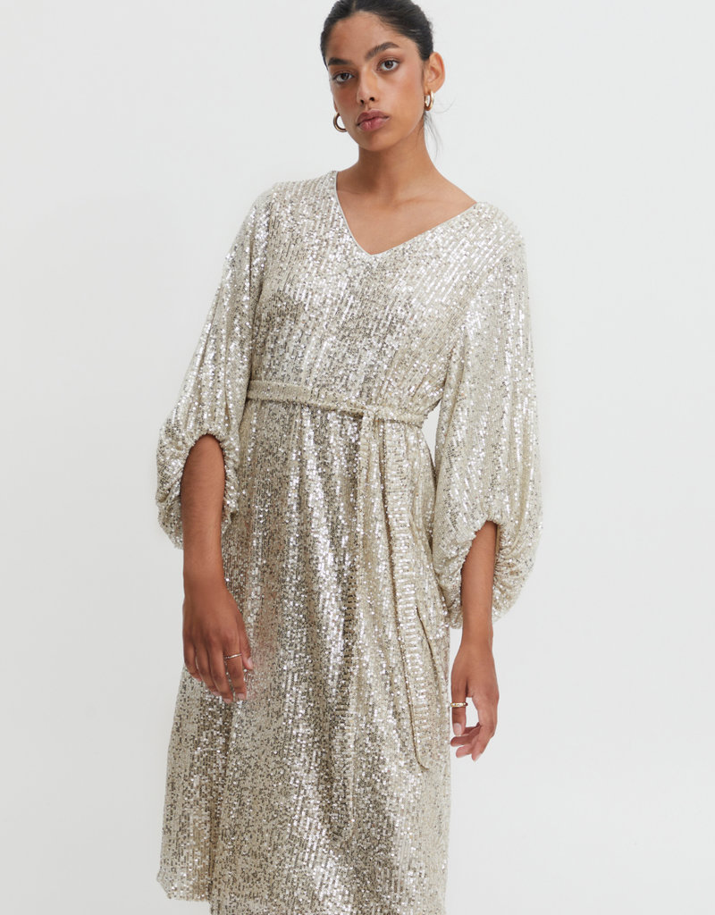 ICHI Fauci Sequin Midi Dress in Silver (FINAL SALE)