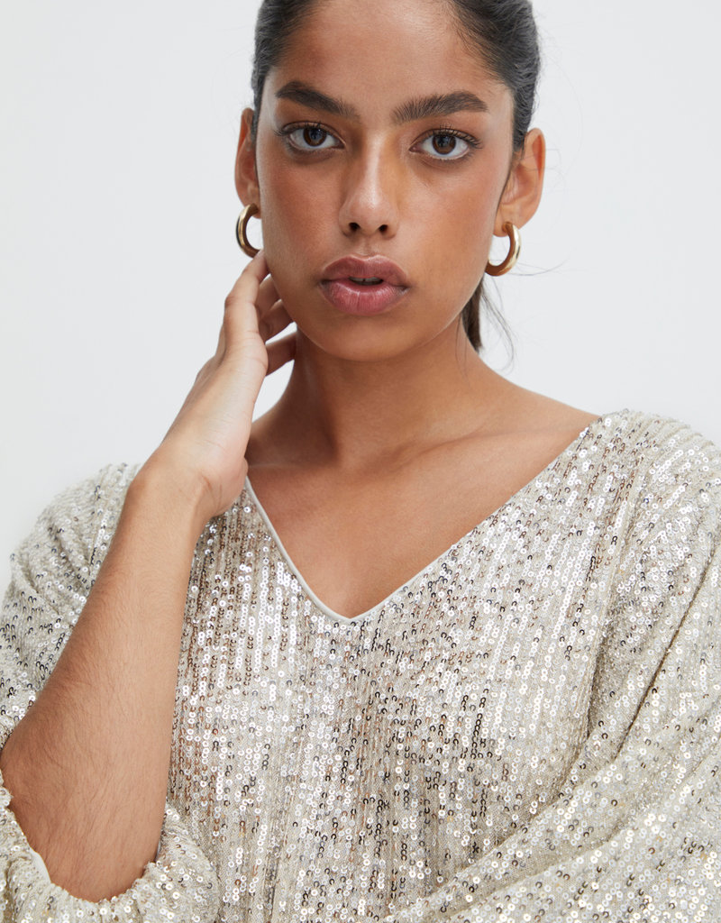 ICHI Fauci Sequin Midi Dress in Silver (FINAL SALE)