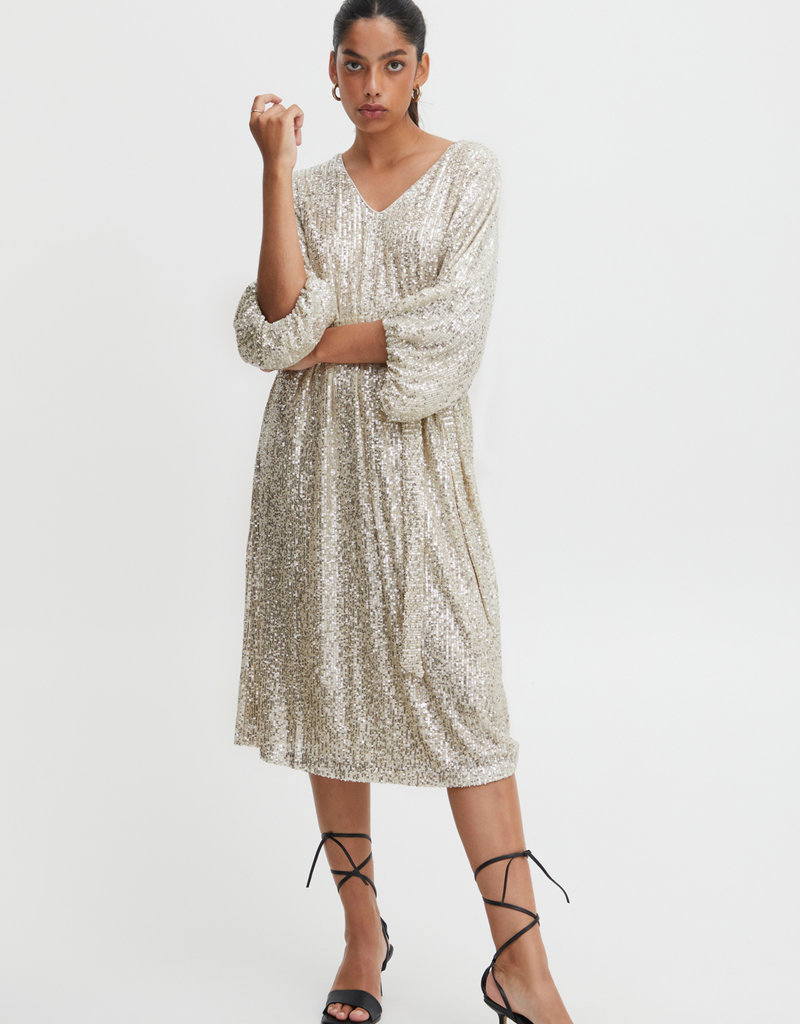 ICHI Fauci Sequin Midi Dress in Silver (FINAL SALE)