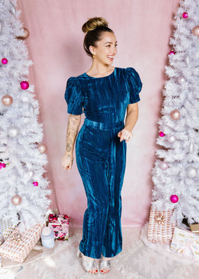 Adelyn Rae Wynn Open-Back Velvet Jumpsuit *XS & Large Left*