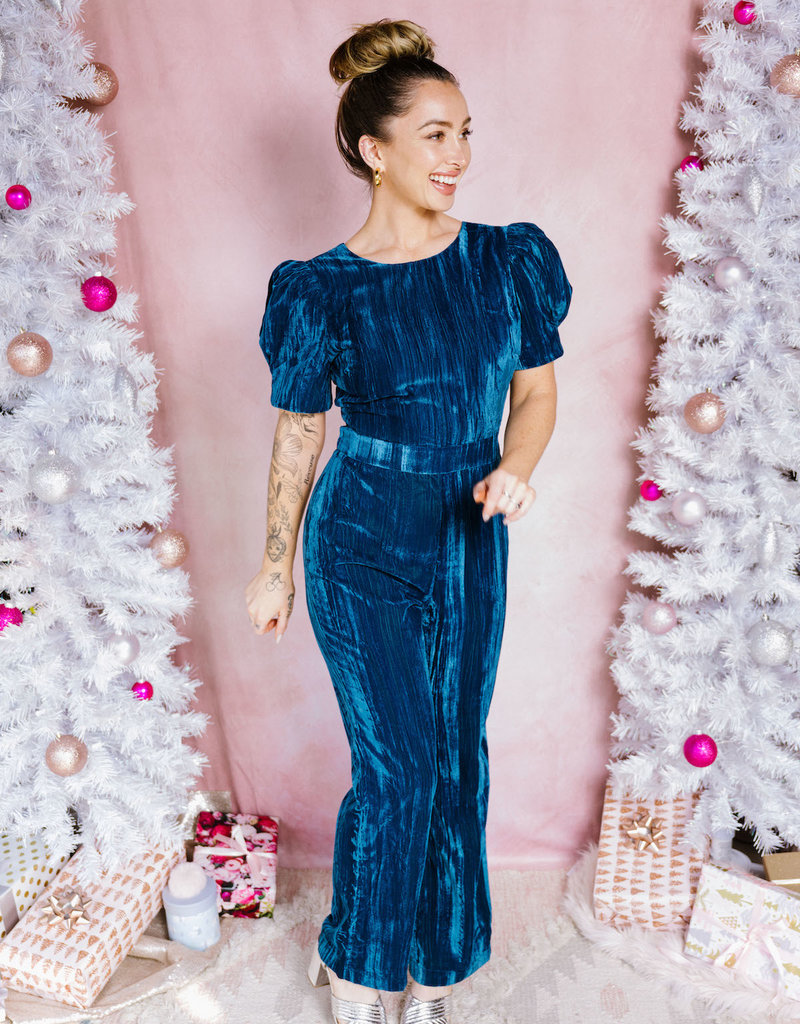 Adelyn Rae Wynn Open-Back Velvet Jumpsuit (FINAL SALE)