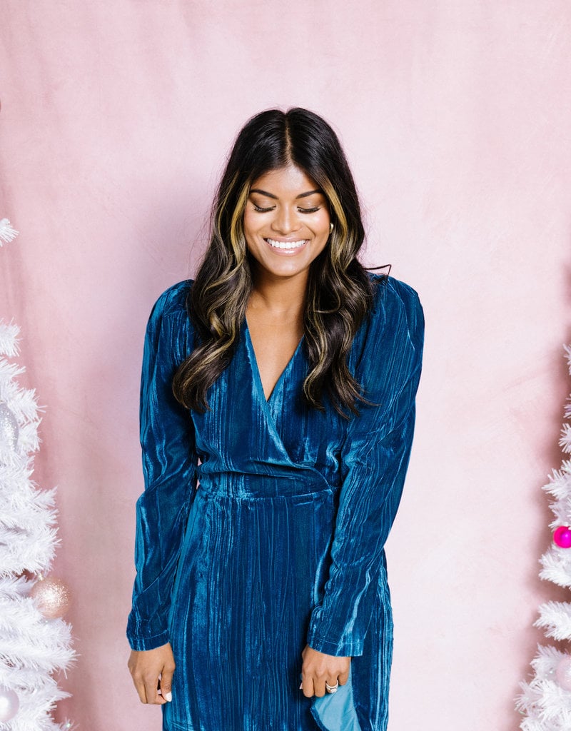 Adelyn Rae Pricilla Velvet Faux Wrap Dress (FINAL SALE)