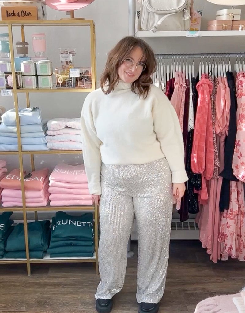 ICHI Fauci Sequin Pant in Silver