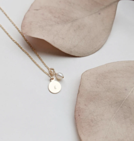 Little Gold Pearl Initial Necklace
