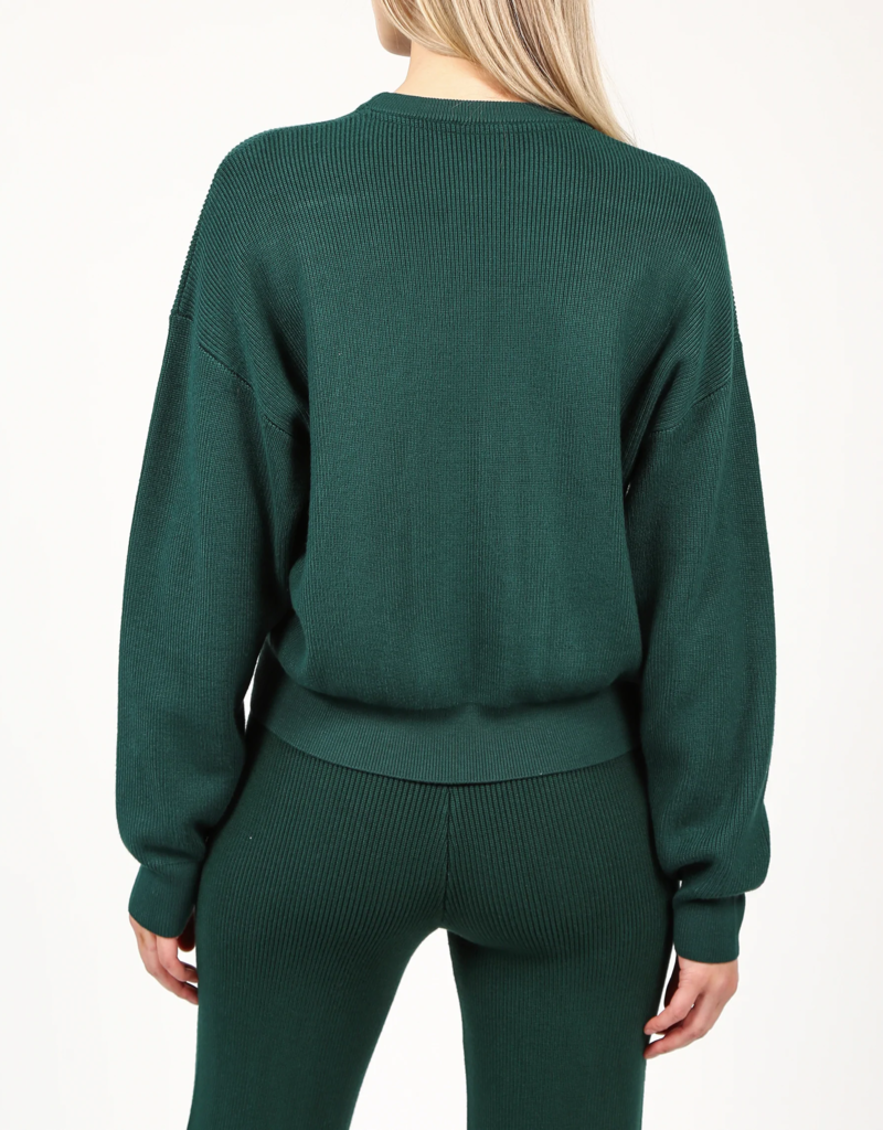 Brunette the Label Emerald Ribbed Knit Crewneck Sweater