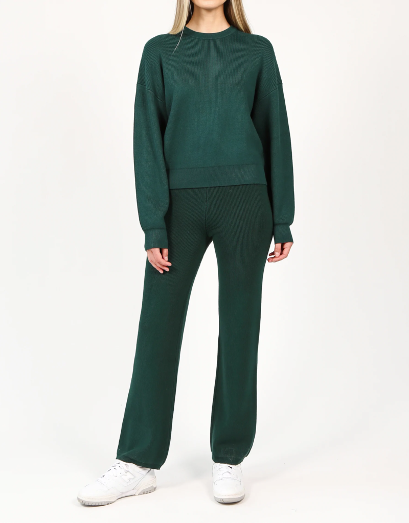 Brunette the Label Emerald Ribbed Knit Crewneck Sweater