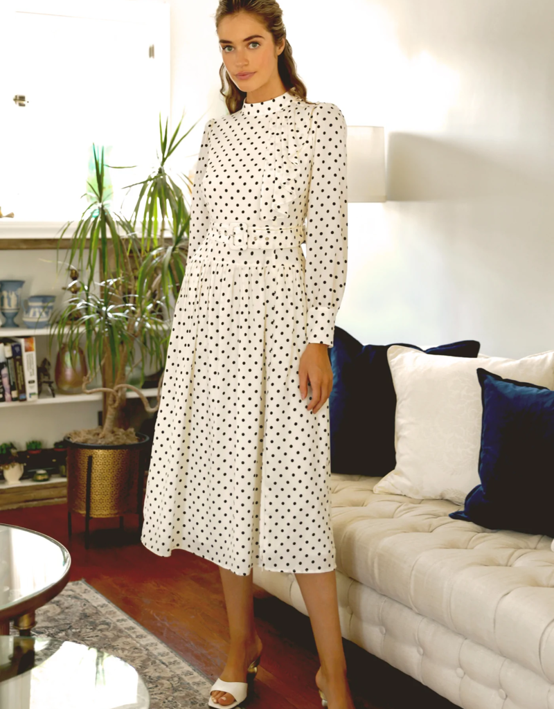 Adelyn Rae Edith Belted Polkadot Midi Dress (FINAL SALE)
