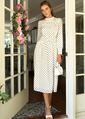 Adelyn Rae Edith Belted Polkadot Midi Dress *Only One Left - XS*