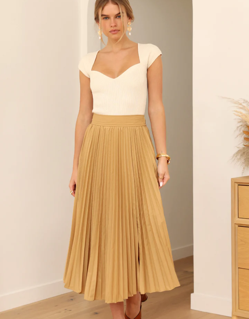 Greylin Rhea Pleated Midi Poplin Pleated Skirt (FINAL SALE)