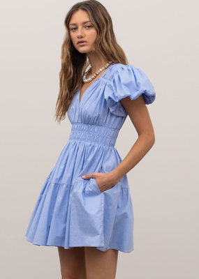 Moon River Carys Bubble Sleeve Tiered Mini Dress