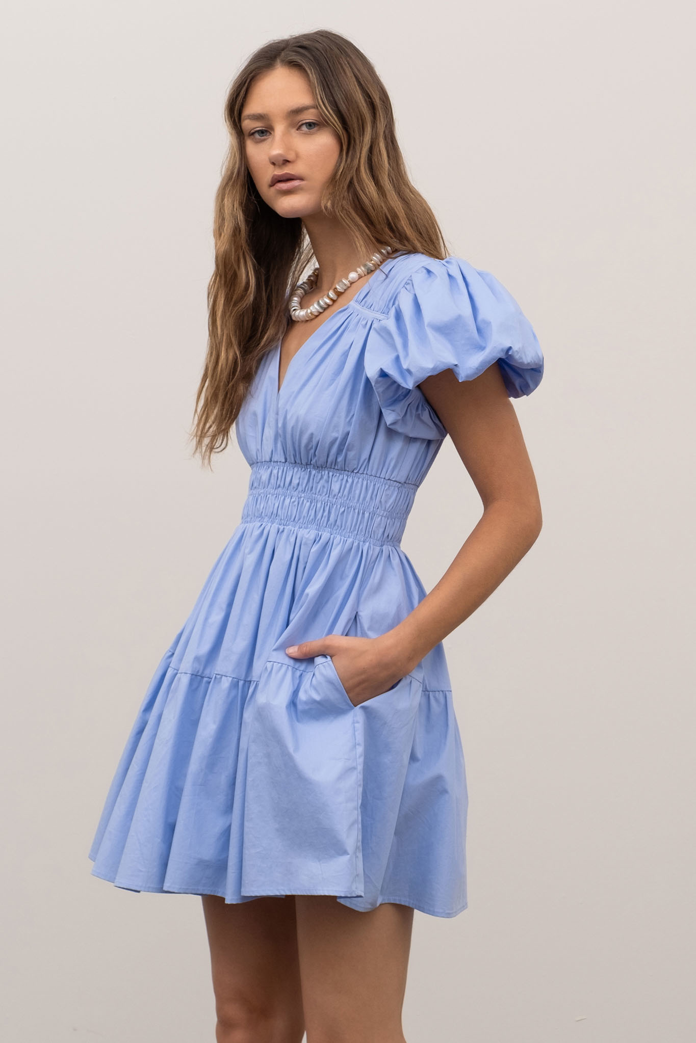 Carys Bubble Sleeve Tiered Mini Dress