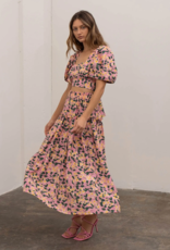 Moon River Klara Floral Print Ruffled Midi Skirt