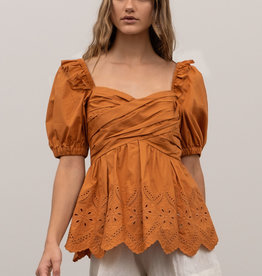 Moon River Eliana Puff Sleeve Eyelet Top