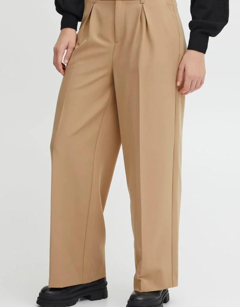 ICHI Lexi Wide Leg Trouser in Tan (FINAL SALE)