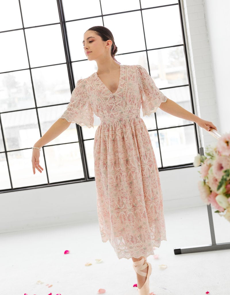 Embroidered Chiffon Midi Dress Adorn Boutique