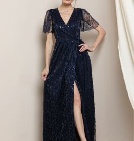 Soieblu Bianca Beaded Maxi Wrap Dress in Navy