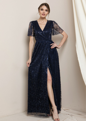 Soieblu Bianca Beaded Maxi Wrap Dress in Navy
