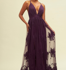 Luxxel Halle Maxi Dress in Deep Plum *Only Large Left* *Fits Small*