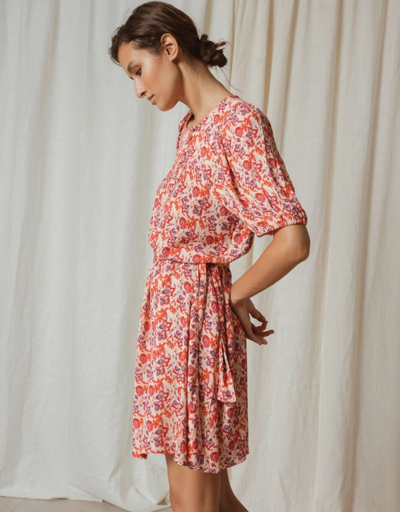 Indi and Cold Adella Puff Sleeve Dress With Tie Belt