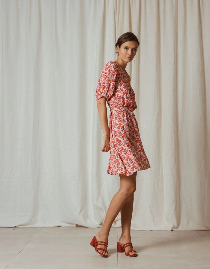 Indi and Cold Adella Puff Sleeve Dress With Tie Belt