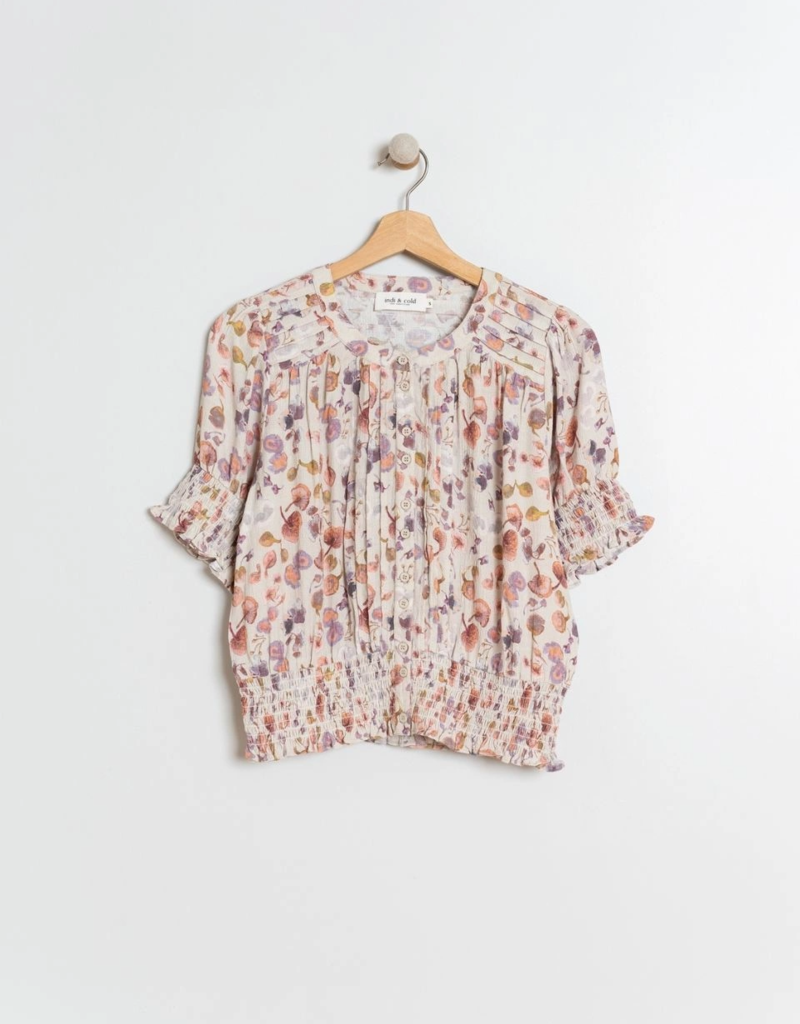 Indi and Cold Delores Short Sleeve Shirred Waist Blouse