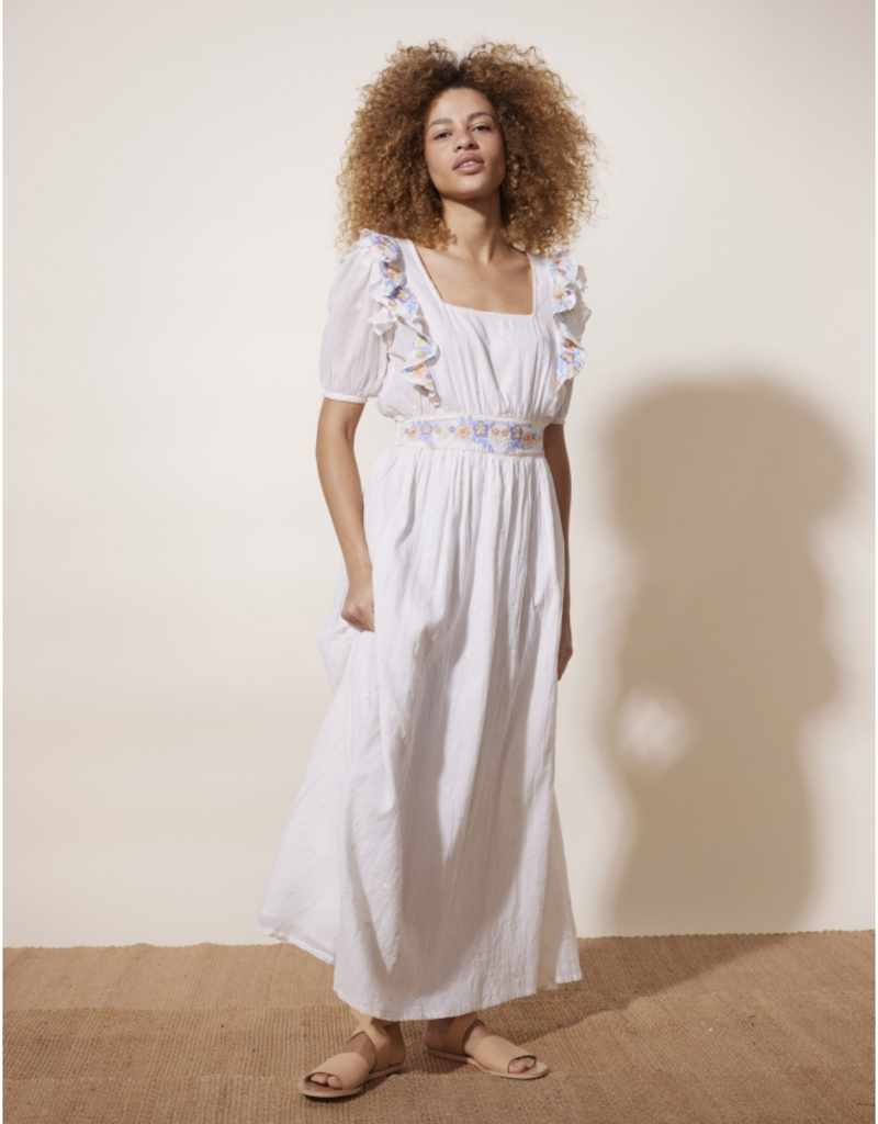 Faithfull The Brand Maurelle Puff-sleeve Linen Midi Dress in White