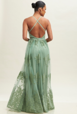 Luxxel Halle Maxi Dress With Velvet Flower Detail - Sage