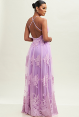 Luxxel Halle Maxi Dress with Velvet Flower Detail - Lavender