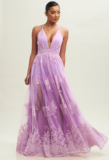 Luxxel Halle Maxi Dress with Velvet Flower Detail - Lavender