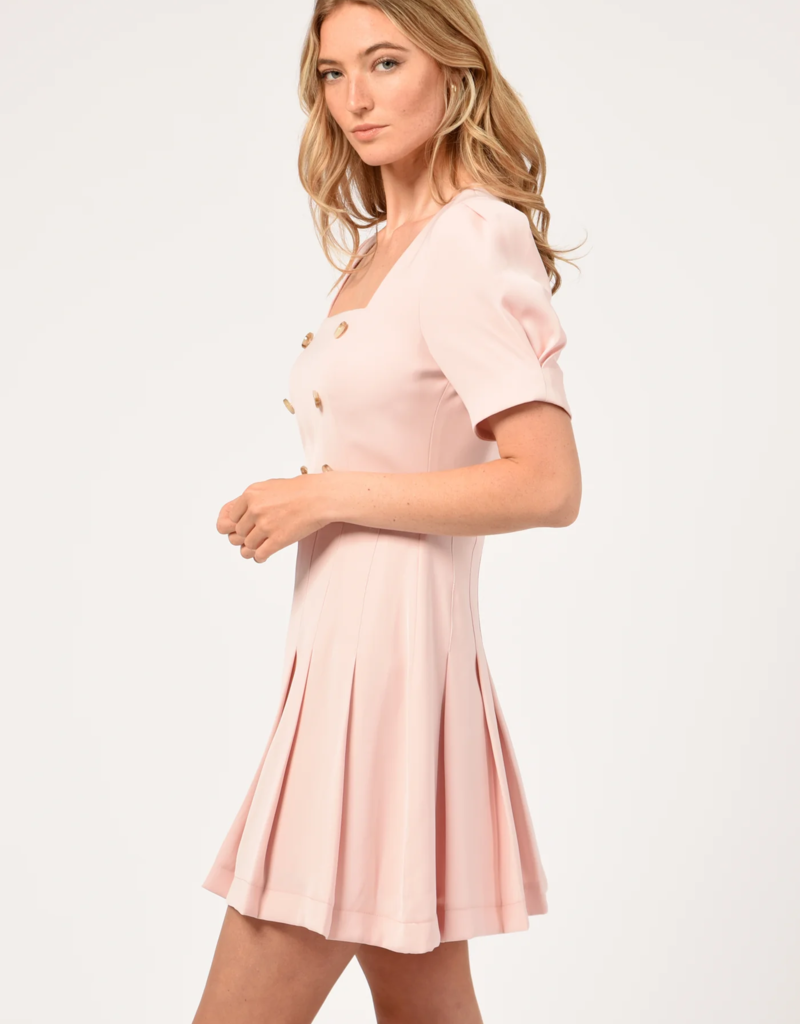 Adele Double Breasted Pleated Skater Dress - Adorn Boutique