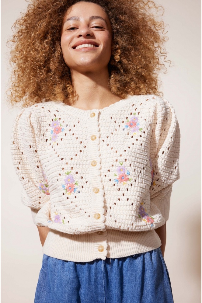 Franckie Short Sleeve Embroidered Cardigan - Adorn Boutique