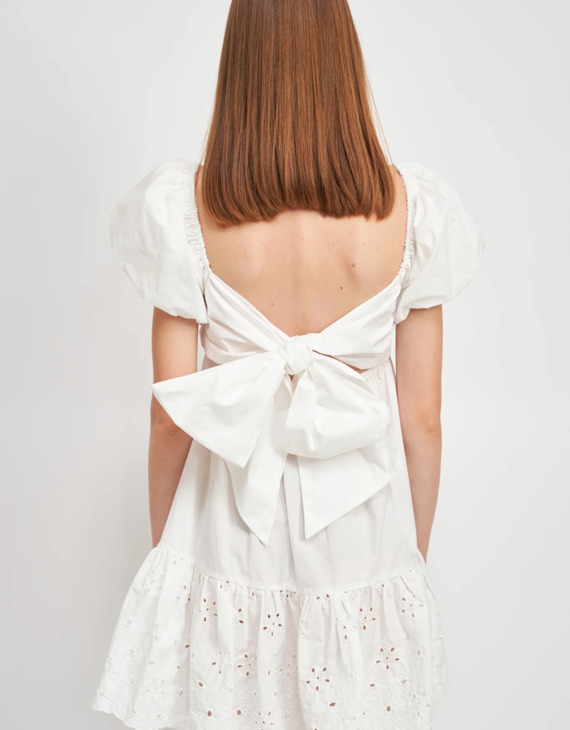 En Saison Kalani Embroidered Tie-Back Poplin Mini Dress