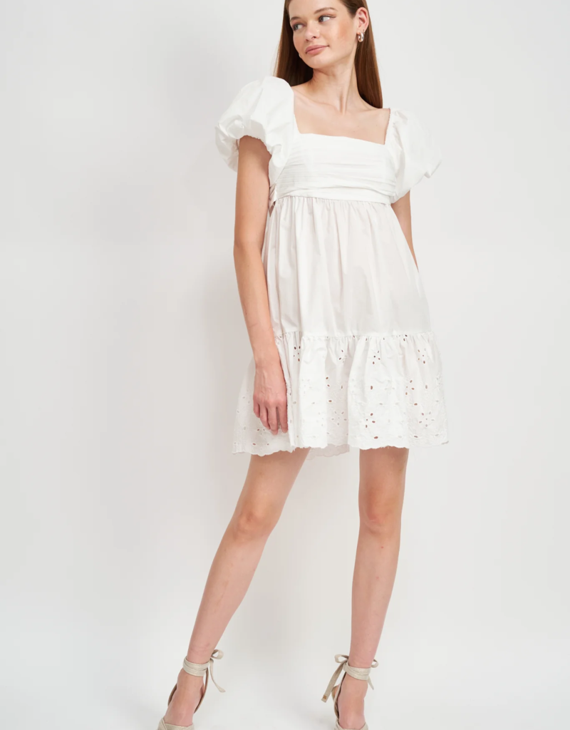En Saison Kalani Embroidered Tie-Back Poplin Mini Dress