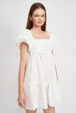 En Saison Kalani Embroidered Tie-Back Poplin Mini Dress