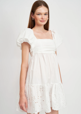 En Saison Kalani Embroidered Tie-Back Poplin Mini Dress
