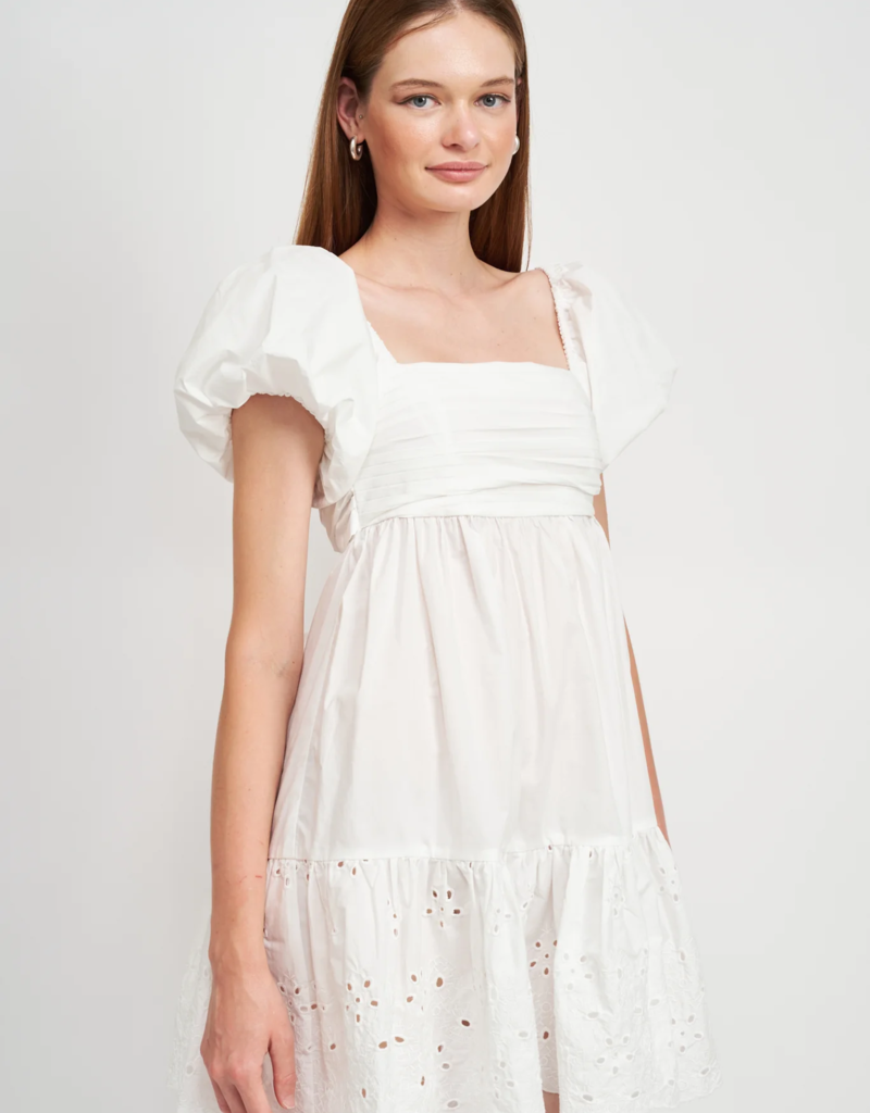 En Saison Kalani Embroidered Tie-Back Poplin Mini Dress