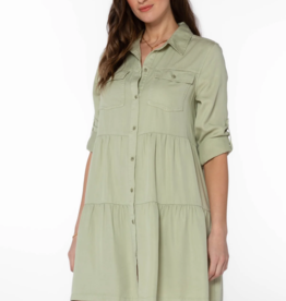 Velvet Heart Bree Roll Tab Tiered Dress Light Green *Only One Left - Small*