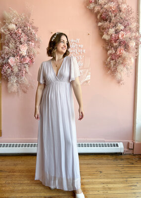 LAB Betel Flutter Sleeve Satin Maxi