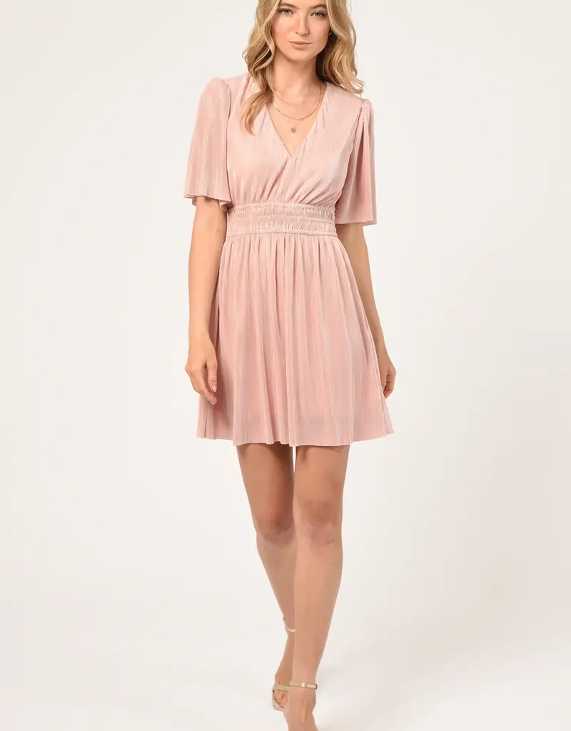 Adelyn Rae Jenis Plisse Mini Dress With Waist Detail