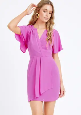 Adelyn Rae Annalise Flutter Sleeve Draped Mini Dress