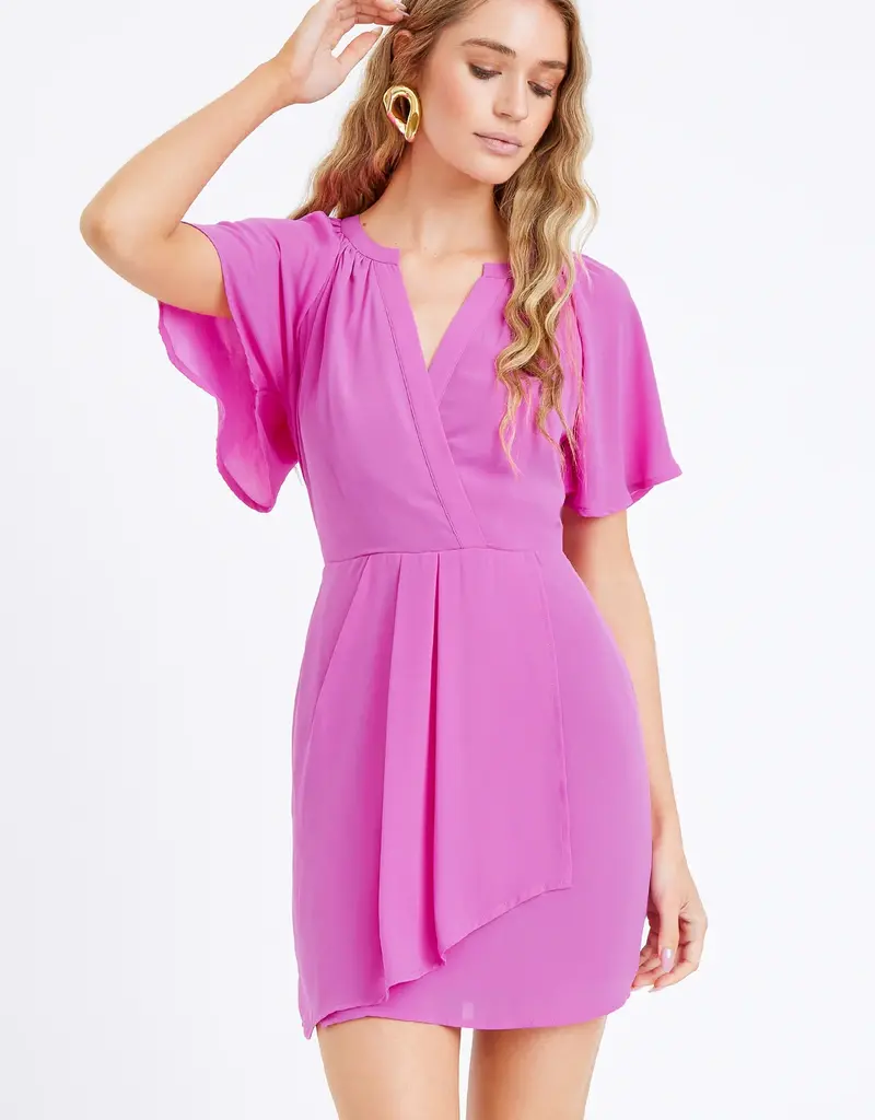 Annalise Flutter Sleeve Draped Mini Dress - Adorn Boutique