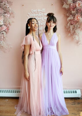 Luxxel Selena Tulle Maxi Dress in Purple-Pink