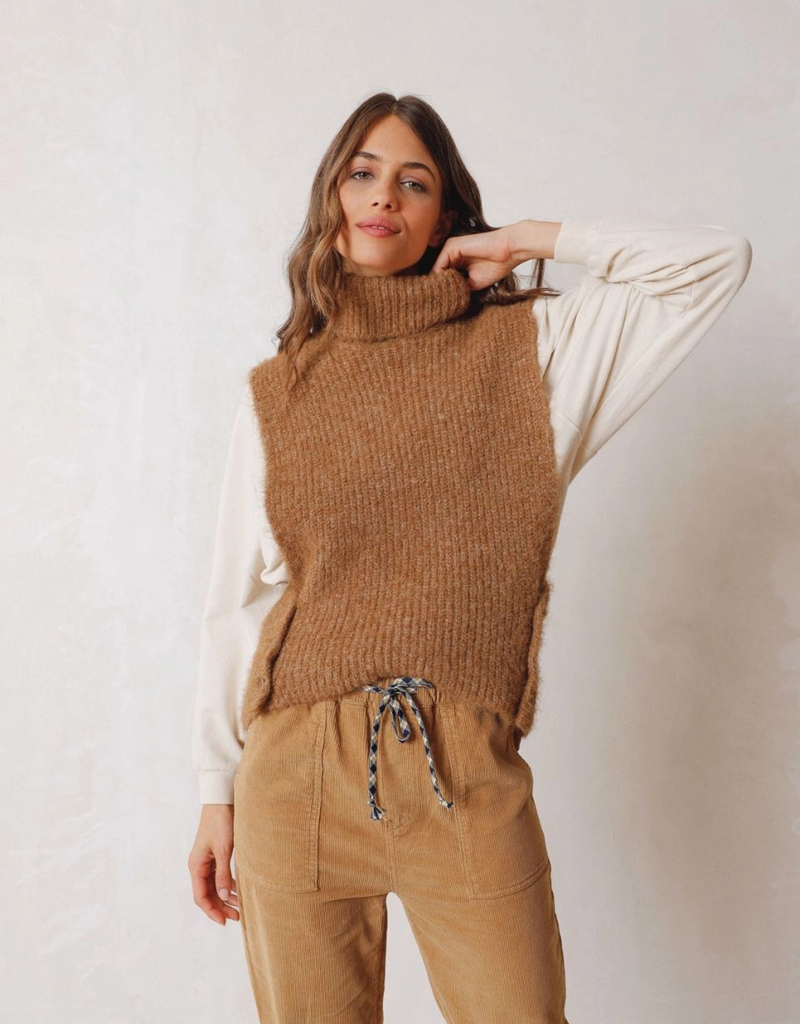 Indi and Cold Connie Camel Turtleneck Gilet