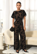 Adelyn Rae Eisha Velvet Burnout Flutter Sleeve Jumpsuit