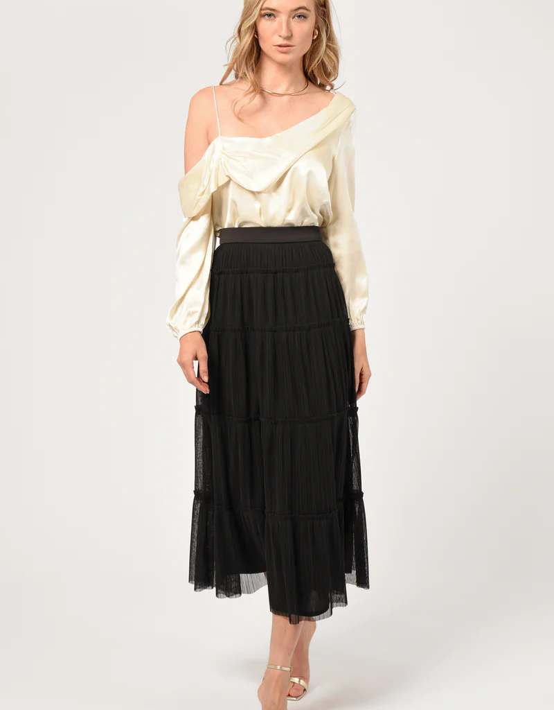 Adelyn Rae Regie Tiered Tulle Plisse Midi Skirt (FINAL SALE)