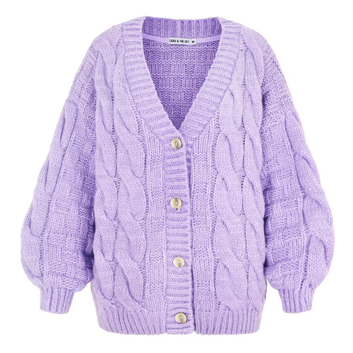 Winona Cable Knit Cardigan in Lavender, Cozy Cardigan