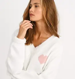 Molly Bracken Suki Fuzzy Heart V-Neck Sweater *Only One Left - XL*