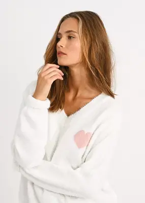 Molly Bracken Suki Fuzzy Heart V-Neck Sweater *Only One Left - XL*