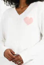 Molly Bracken Suki Fuzzy Heart V-Neck Sweater