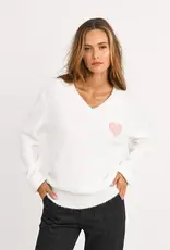 Molly Bracken Suki Fuzzy Heart V-Neck Sweater